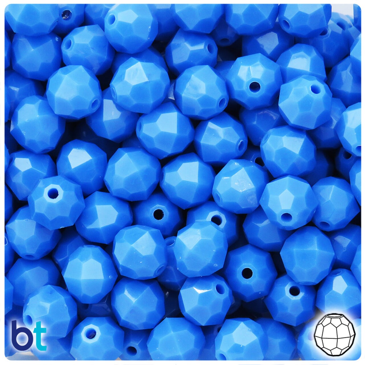 BeadTin Periwinkle Opaque 12mm Faceted Round Plastic Craft Beads (180pcs)